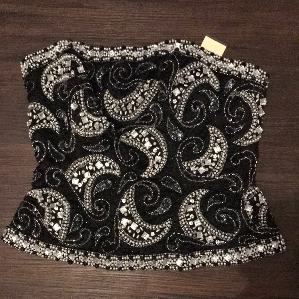 Vintage Oleg Cassini Beaded Black Strapless Evening Bustier Top NWT